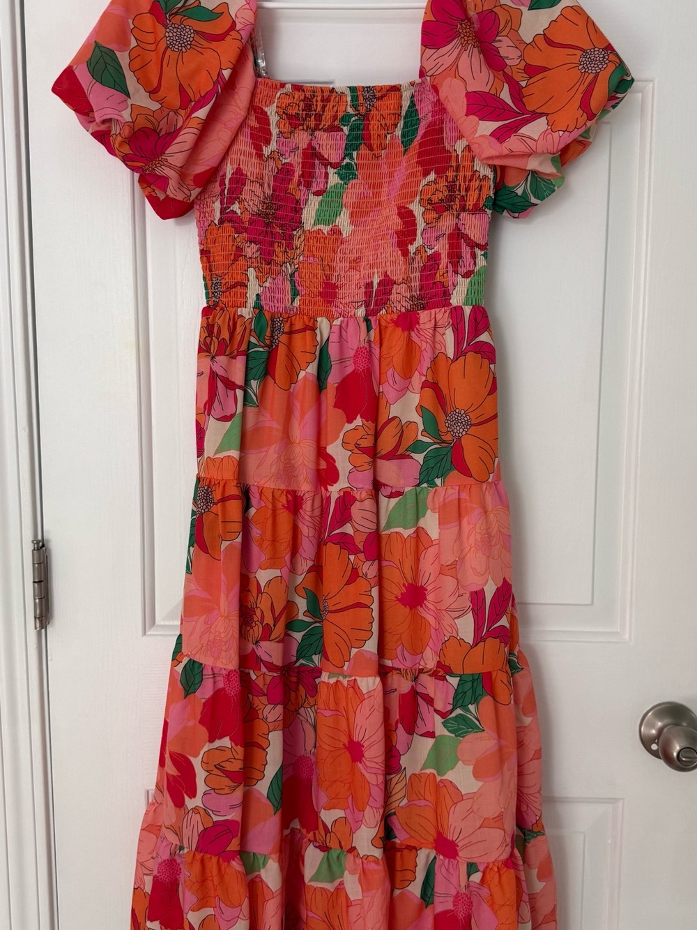 Crystal Doll Pink & Orange Floral Midi Dress